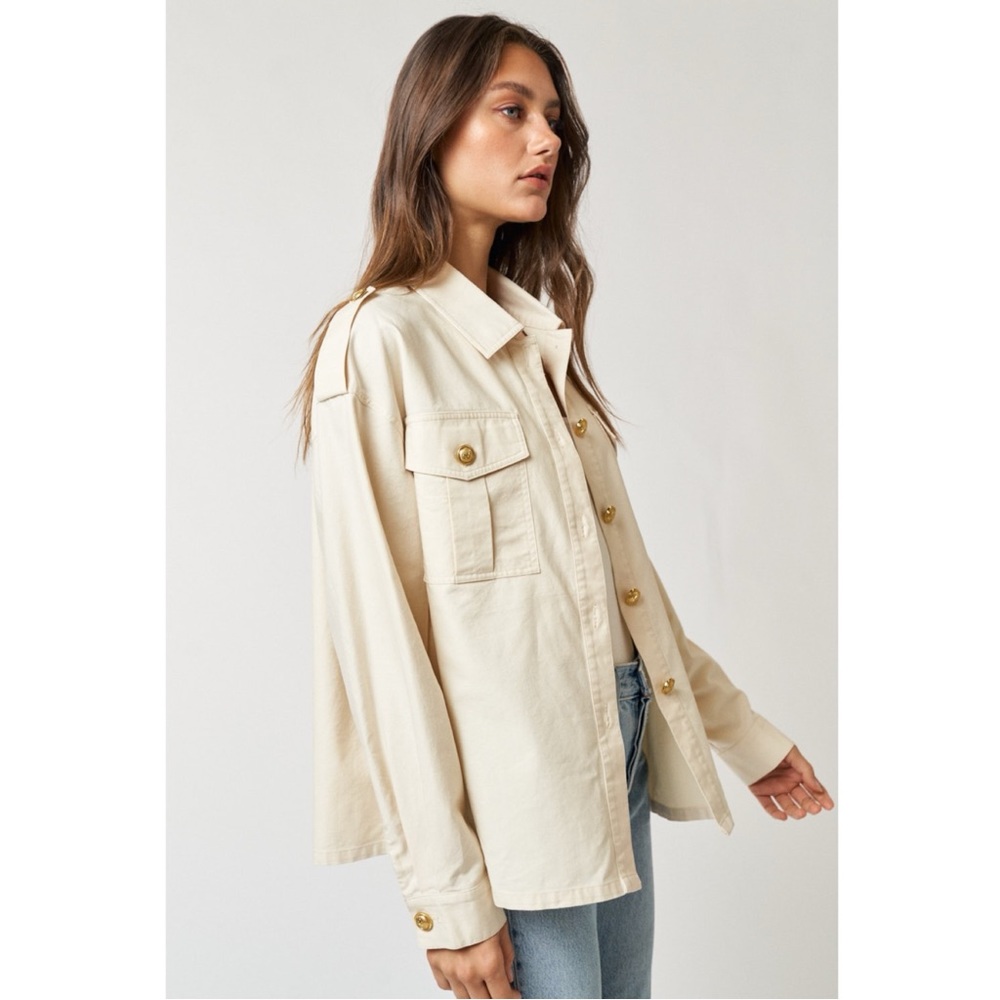 NWOT Cotton & Tencel Cream Gold Button Lightweight Jacket - Med. - Picture 3 of 6